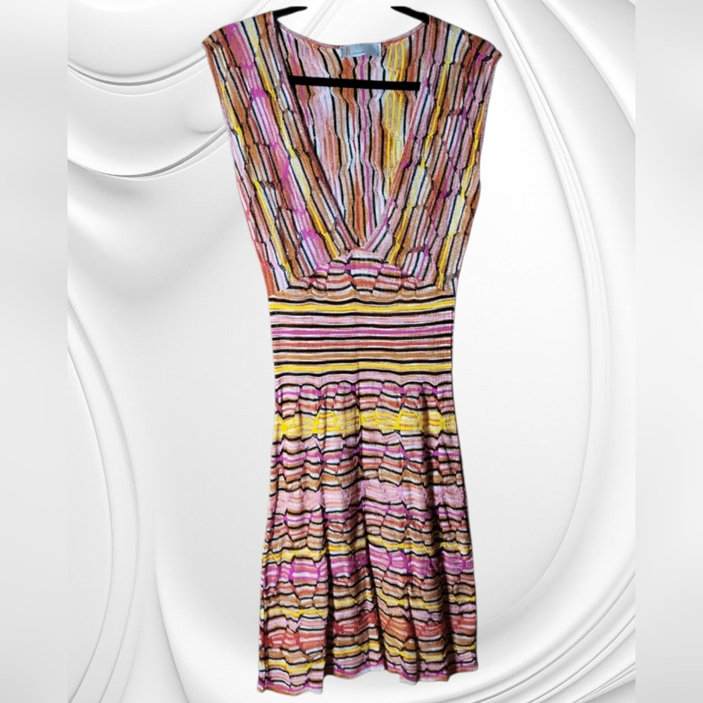Missoni Vibrant Striped Knit Italian Midi Dress Size 2